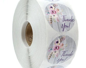 Thank you stickers - Thank you flowers labels - 1" round labels - Flowers message label (2343)