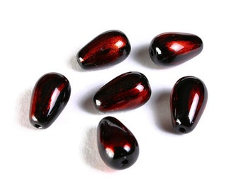 Copper and black teardrop spray painted glass beads - 13mm x 8mm (1494)