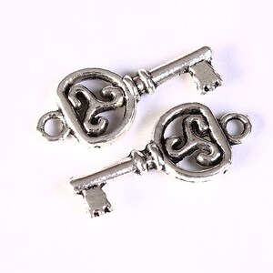 Filigree key charm pendant antique silver 22mm x 10mm Lead free 1334 image 1