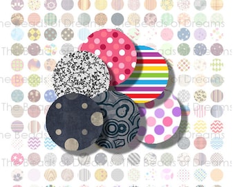 234 12mm circle round mixed color polka dots lined chevron - Printable digital collage sheet - pdf png jpeg INSTANT DOWNLOAD (cs0163)