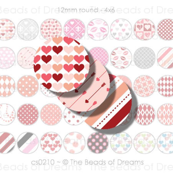 12mm circle round romantic pink red - 4x6 - Round earring and pendant Images - Circles printable - pdf png jpeg INSTANT DOWNLOAD - cs0210