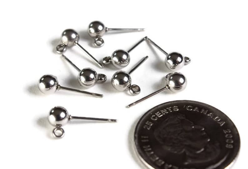 stainless steel earrings 5mm Ball Post with Loop Stainless Steel Earring Stud 1988 Stainless Steel earstuds 10 pieces