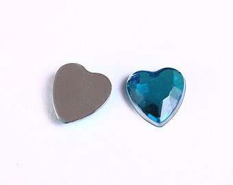 8mm blue faceted cabochon - 8mm resin heart cabochon with Silver Foil (965)