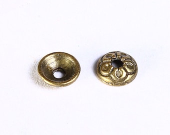 7mm antique brass round flower beadcaps -  antique bronze bead caps - round bead caps - Nickel free - Lead free (852---)
