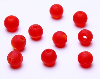 8mm Red frosted lampwork beads - 8mm siam handmade glass beads - handmade lampwork beads - round bead (605)