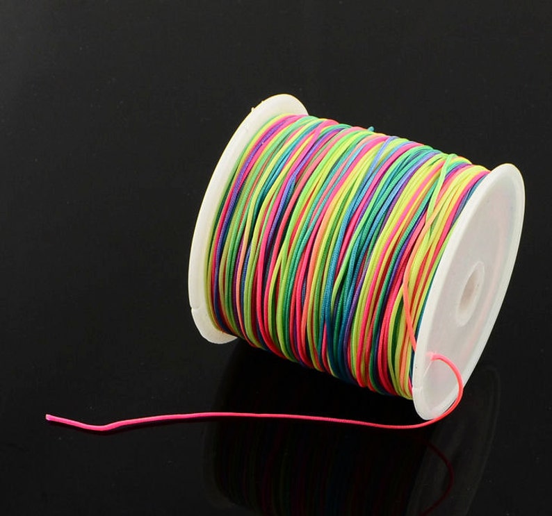 1mm rainbow multicolor nylon cord chineese Knotting Cord Macrame thread Neon colors 1488 image 2