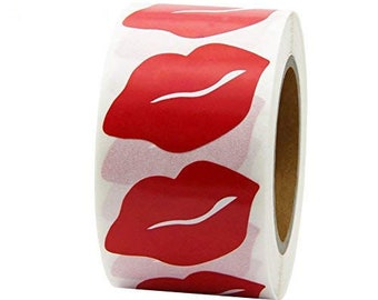 Red orange Lip stickers - Kisses Lip Makeup labels - 1.5" Orange red lip labels (2319)