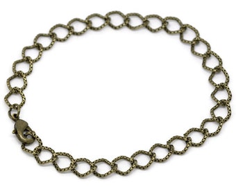 Antique brass bracelet - Textured Bracelet - Antique Bronze Link Chain With Lobster Clasps - 20cm - 7 7/8" (1809)