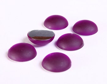 11mm Purple cabochon - 11mm grape Matte cabochon - 11mm Purple frosted finish cabochon - 11mm round cabochons with silver foil (1185)