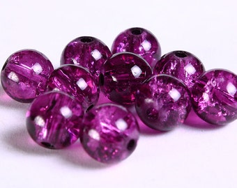 10mm purple crackled beads - 10mm mauve crackle beads - violet glass beads - grape round crackle glass bead (764)