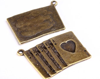 Poker cards charm poker cards pendants - antique brass charm - Nickel free (576)