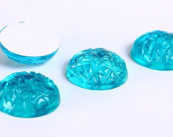 15mm Blue baroque cabochons - 15mm turquoise aqua textured cabochons - Jewels with Silver Foil - 2 pieces (129)