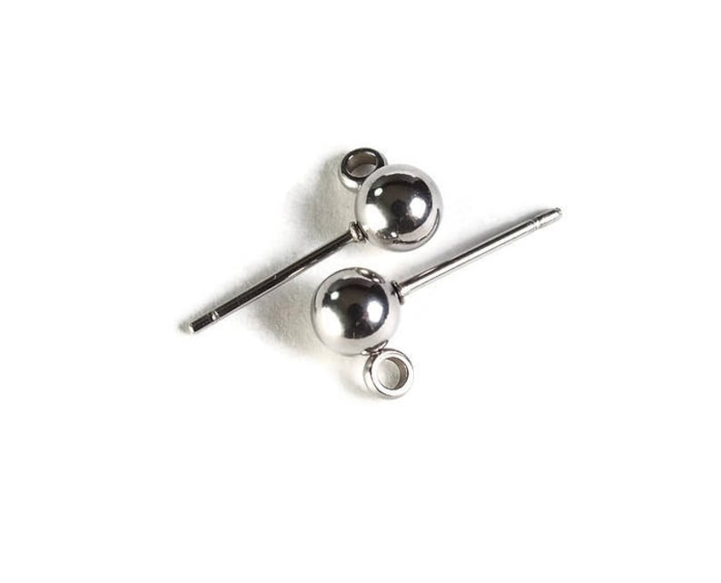stainless steel earrings 5mm Ball Post with Loop Stainless Steel Earring Stud 1988 Stainless Steel earstuds 10 pieces