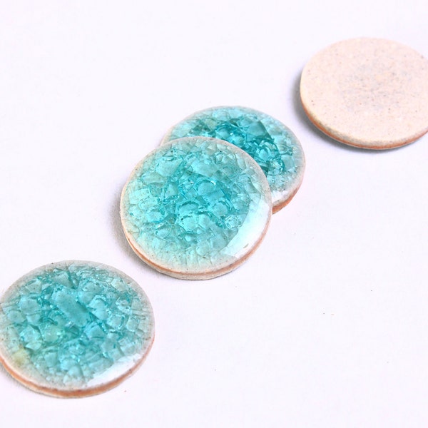 20mm Turquoise green blue handmade cabochons - 20mm crackle porcelain cabochons -  round cabochon - 4 pieces (934) - Flat rate shipping