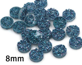 8mm blue teal cabochon - Opaque Resin cabochon - Faux druzy cabochon - Faux drusy cabochon - Textured cabochons - chunky Cabochon (2374)