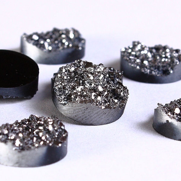 12mm Silver black round resin cabochon - Faux druzy cabochon - Faux drusy cabochon - Textured cabochons (962)