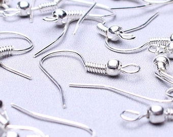 Silver earring - Silver hooks - Silver ear wire - nickel free - lead free (485)