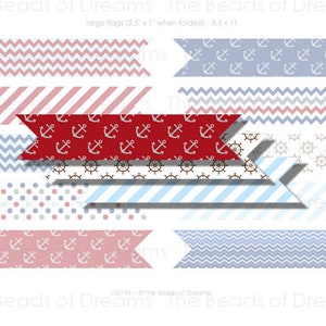 10 Digital flags nautical red blue - Straw Flag - Printable digital collage sheet - Printable flag 2.5x1 Inch - INSTANT DOWNLOAD - cs0196