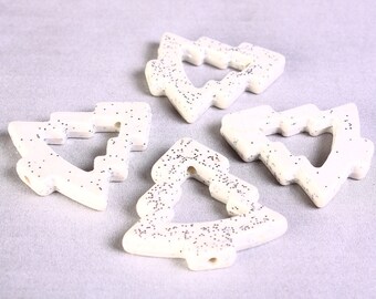 White with silver glitter powder Christmas tree beads 35mm (1368)