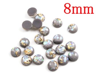 8mm Gray gold cabochon - Glitter Cabochon - Domed Flat Back cabochons - 8mm glitter cabochons (2216)