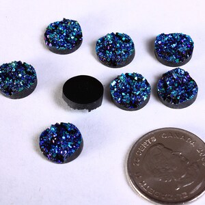 12mm Turquoise blue green yellow round resin cabochon Faux druzy cabochon-Faux drusy cabochon Textured cabochon 838 image 3