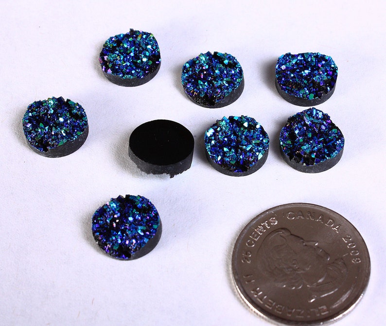 12mm Turquoise blue green yellow round resin cabochon Faux druzy cabochon-Faux drusy cabochon Textured cabochon 838 image 3