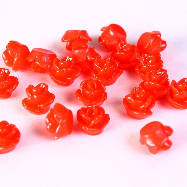 7.5mm red rose flower cabochons - 7.5mm tomato tiny small rosebud cabochon - 7.5mm 3D cabochons (1411)