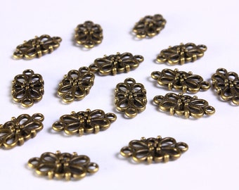 16mm Antique brass filigree flower link - 16mm antique brass connector flower - 16mm x 8mm - Nickel free - Lead free - Cadmium free (793)