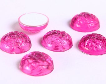 11mm Pink baroque cabochons - Pink textured cabochons with Silver Foil (113)