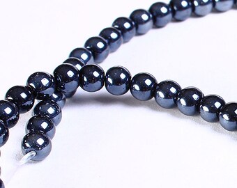 4mm black beads - glass beads - Round beads - Strand beads (745)