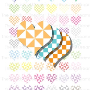 54 mixed color heart mix color 1 inch 25mm triangular checkerboard - Printable digital collage sheet - digital tag INSTANT DOWNLOAD cs0169