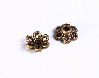 6mm antique brass flower bead caps - 6mm petite flower beadcaps - Petite textured beadcap - Nickel free - Lead free (856)