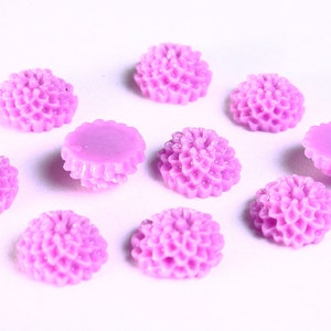 10mm cabochon mauve en résine en forme de fleur dahlia chrysanthème (1001)