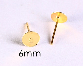 6mm earstuds - 6mm shade of gold color earrings - 6mm flat pad earrings - 6mm studs earrings - 30 pieces (609)