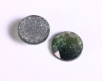 12mm Green yellow glitter cabochon - gradient sparkly cabochons - Galaxy glitter cabochon - 12mm Kawaii cabochon (1550)