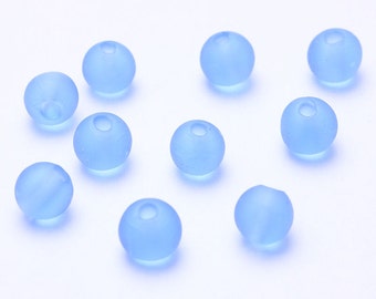 8mm Blue handmade frosted lampwork beads - 8mm round glass bead (710)