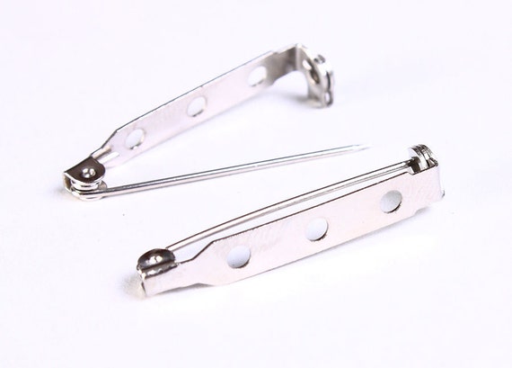 33mm Silver Tone Brooch Clasp Finding Safety Lock Feature Iron Metal Pin Back Name Tag Pin Badge Pin Back Bar Pins 3 Holes 758 Etsy UK