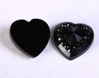 12mm black heart cabochons - 12mm opaque cabochon - 12mm resin cabochon (809)
