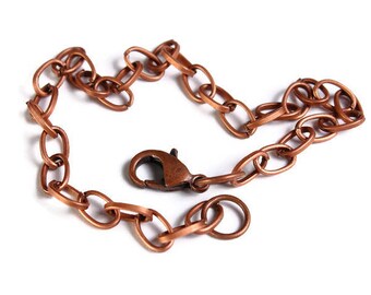 Antique copper bracelet - Cable Chain Bracelet - Antique copper Link Chain With Lobster Clasp - 20cm - 8 inches (1847)
