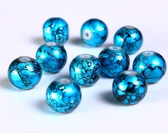 8mm Drawbench blue black beads - 8mm round glass bead - 8mm spray painted beads (837)