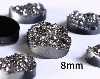 8mm Silver black round resin cabochon - Faux druzy cabochon - Faux drusy cabochon - Textured cabochons (2152)