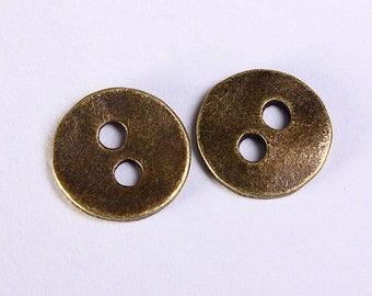 11mm antique brass button - 11mm 2 holes round button - 11mm metal button - Handmade button - Metal button - Nickel free - Lead free (1148)