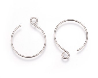 304 Stainless Steel round earring Hooks - Stainless steel earwire - earring hooks ear wire - 22mm x 18mm (2350)