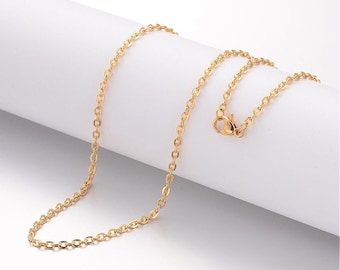 24" length - Ion Plating(IP) 304 Stainless Steel Necklace - Cable Chain - Gold color chain - Chain with Lobster Clasp - 24 inches (2469)