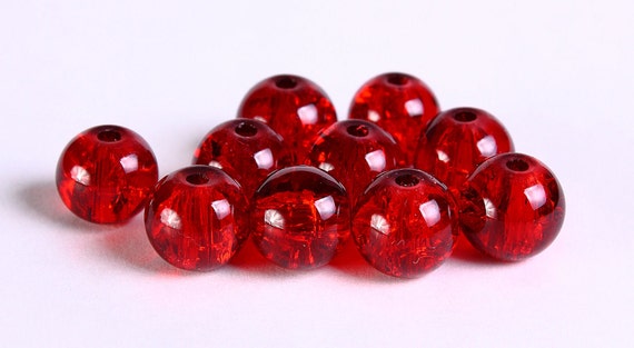 10mm red crackle beads - Red crackle glass beads - Round beads - Red round  crackle glass bead - Spray Painted Crackle Glass Beads (232)