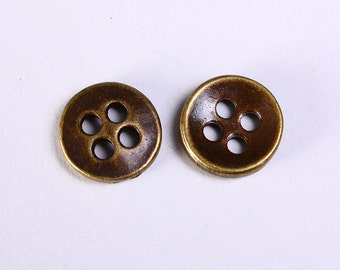 11mm antique brass button - 11mm round button - 4 holes round button - Cadmium free - 4 buttons (1149)