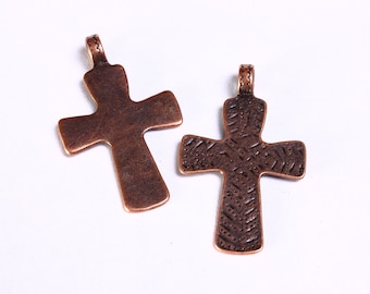 Cross charm - Antique copper cross pendant - Religious pendant - 48mm x 29mm - Lead free - Cadmium free (919)