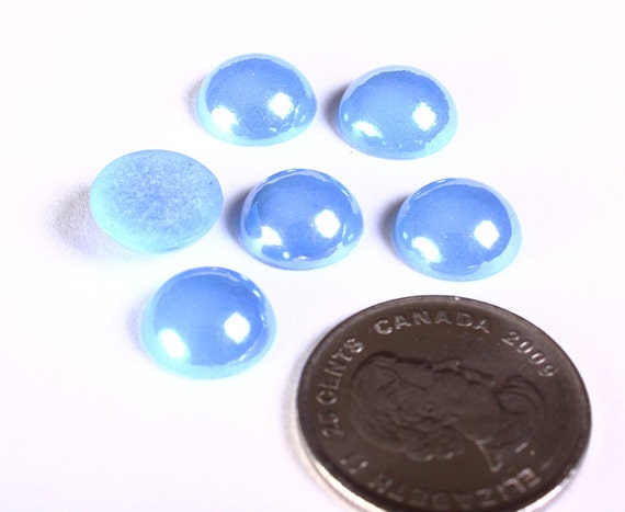 12mm Blue plated pearlized finish round glass cabochons - AB finish  cabochons - Opaque cabochons - 11mm to 12mm (1313)