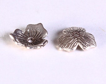 11mm antique silver color rustic bead caps - leaf beadcaps - nickel free - lead free - cadmium free (641)