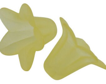 Yellow flower beads - Yellow tulip beads - Yellow frosted lily beads - Yellow trumpet beads - 18mm x 12mm (684---)